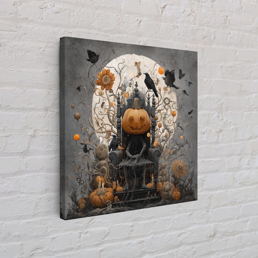 The Jack-O'-Lantern Throne, Symbolist Dream Art, Square Wall Art, Dark Fantasy Wall Art, Framed Canvas Print, Halloween Wall Art