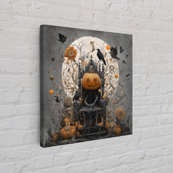The Jack-O'-Lantern Throne, Symbolist Dream Art, Square Wall Art, Dark Fantasy Wall Art, Framed Canvas Print, Halloween Wall Art