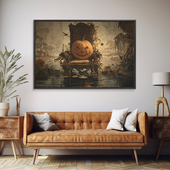 The Jack-O'-Lantern Throne, Symbolist Gothic Landscape, Landscape Wall Art, Macabre Wall Art, Canvas Print, Halloween Wall Art