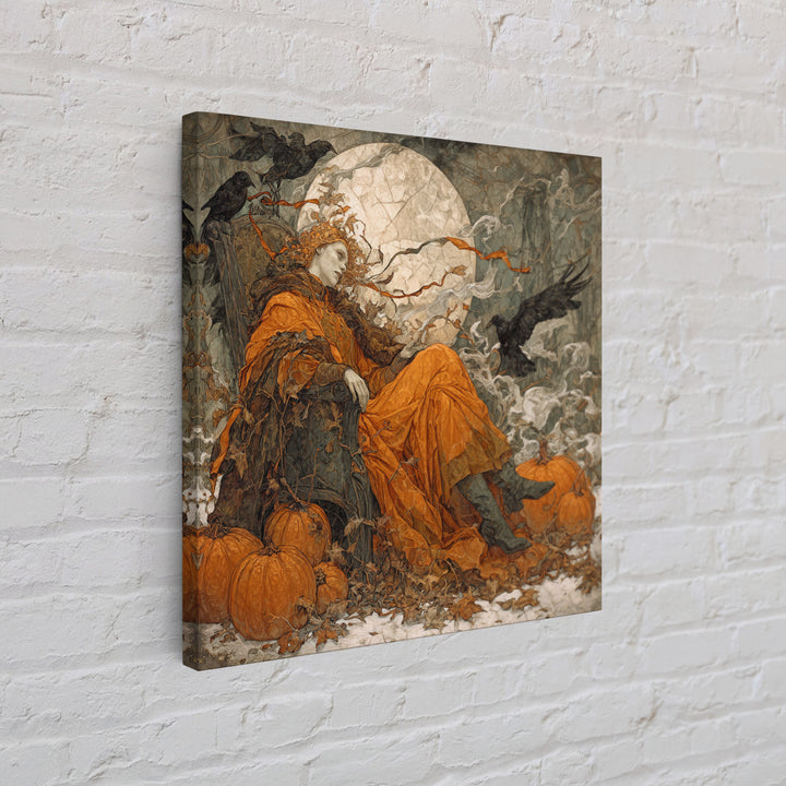 The Jack-O'-Lantern Throne, Symbolist Death Art, Square Wall Art, Dark Fantasy Wall Art, Framed Canvas Print, Halloween Wall Art