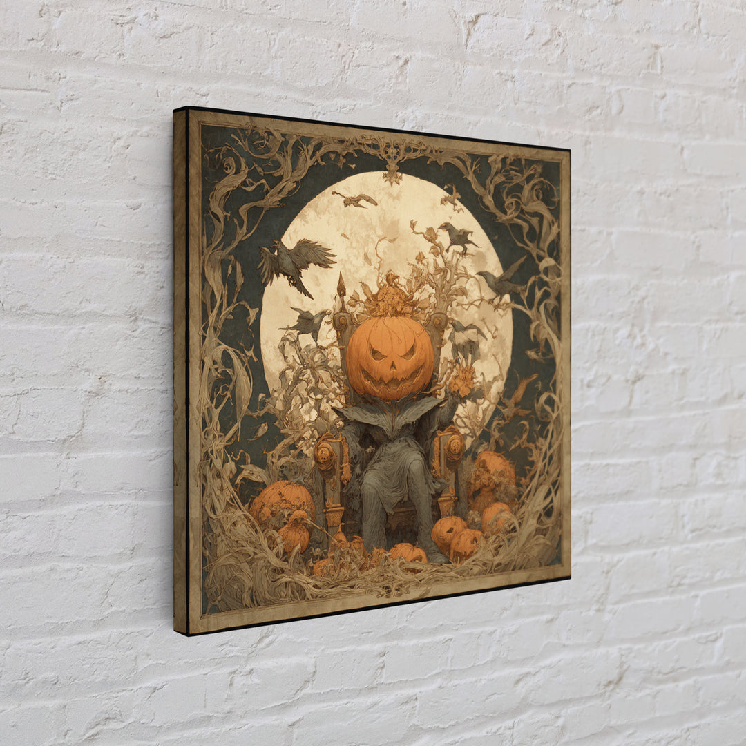 The Jack-O'-Lantern Throne, Symbolist Etching Art, Square Wall Art, Gothic Horror Wall Art, Framed Canvas Print, Halloween Wall Art
