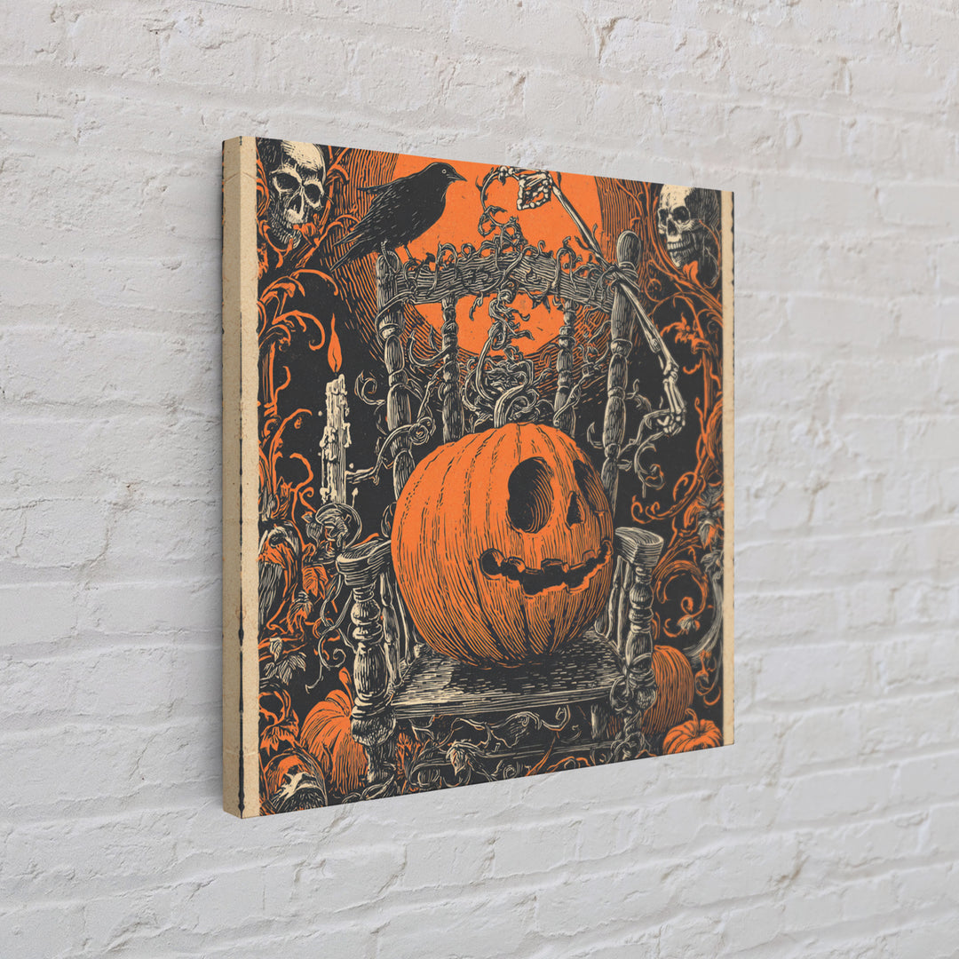 The Jack-O'-Lantern Throne, Macabre Folk Print Art, Square Wall Art, Dark Fantasy Wall Art, Canvas Print, Halloween Wall Art