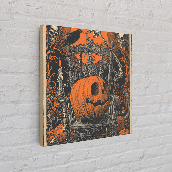 The Jack-O'-Lantern Throne, Macabre Folk Print Art, Square Wall Art, Dark Fantasy Wall Art, Canvas Print, Halloween Wall Art