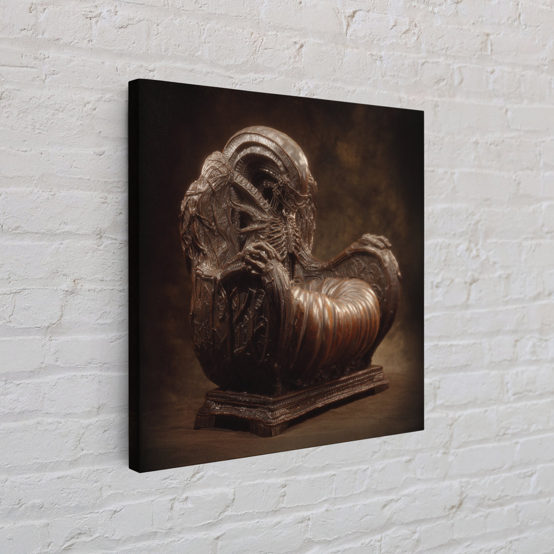 The Jack-O'-Lantern Throne, Biomechanical Horror Art, Square Wall Art, Macabre Wall Art, Framed Canvas Print, Halloween Wall Art
