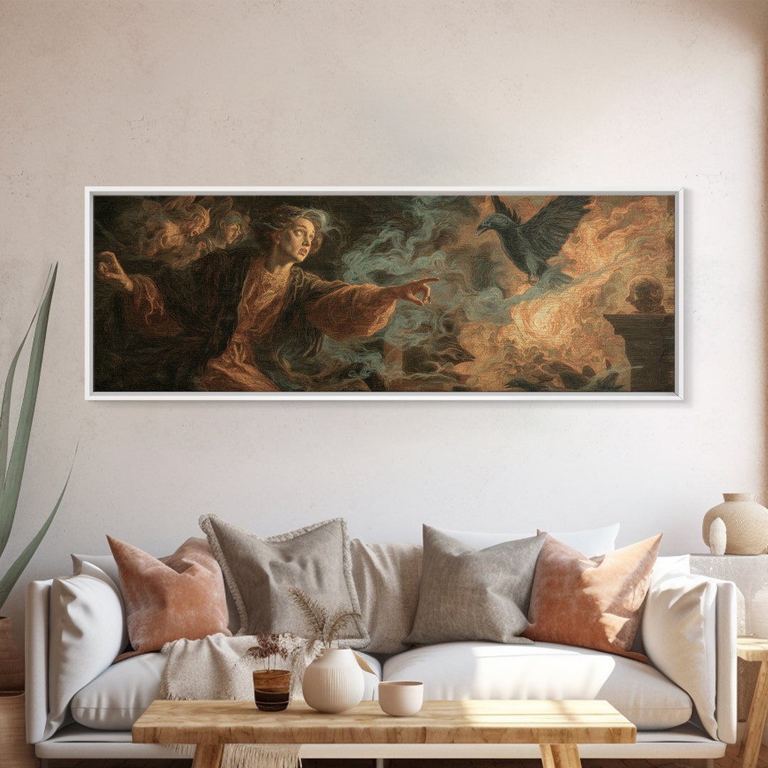 The Haunted Portrait, Visionary Gothic Art, Extra Wide Wall Art, Dark Halloween Decor, Canvas Print, Halloween Wall Art