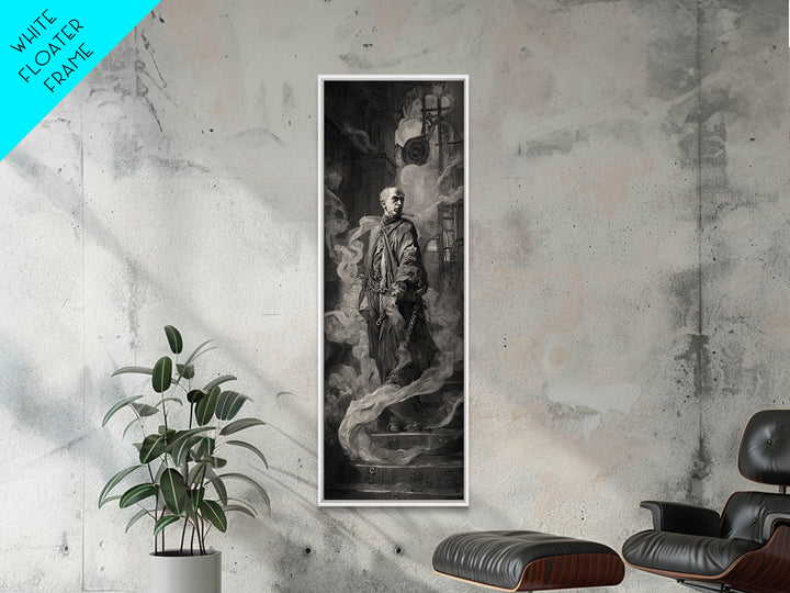 The Haunted Portrait, Architectural Etching Art, Tall Narrow Wall Art, Macabre Wall Art, Framed Canvas Print, Horror Wall Art