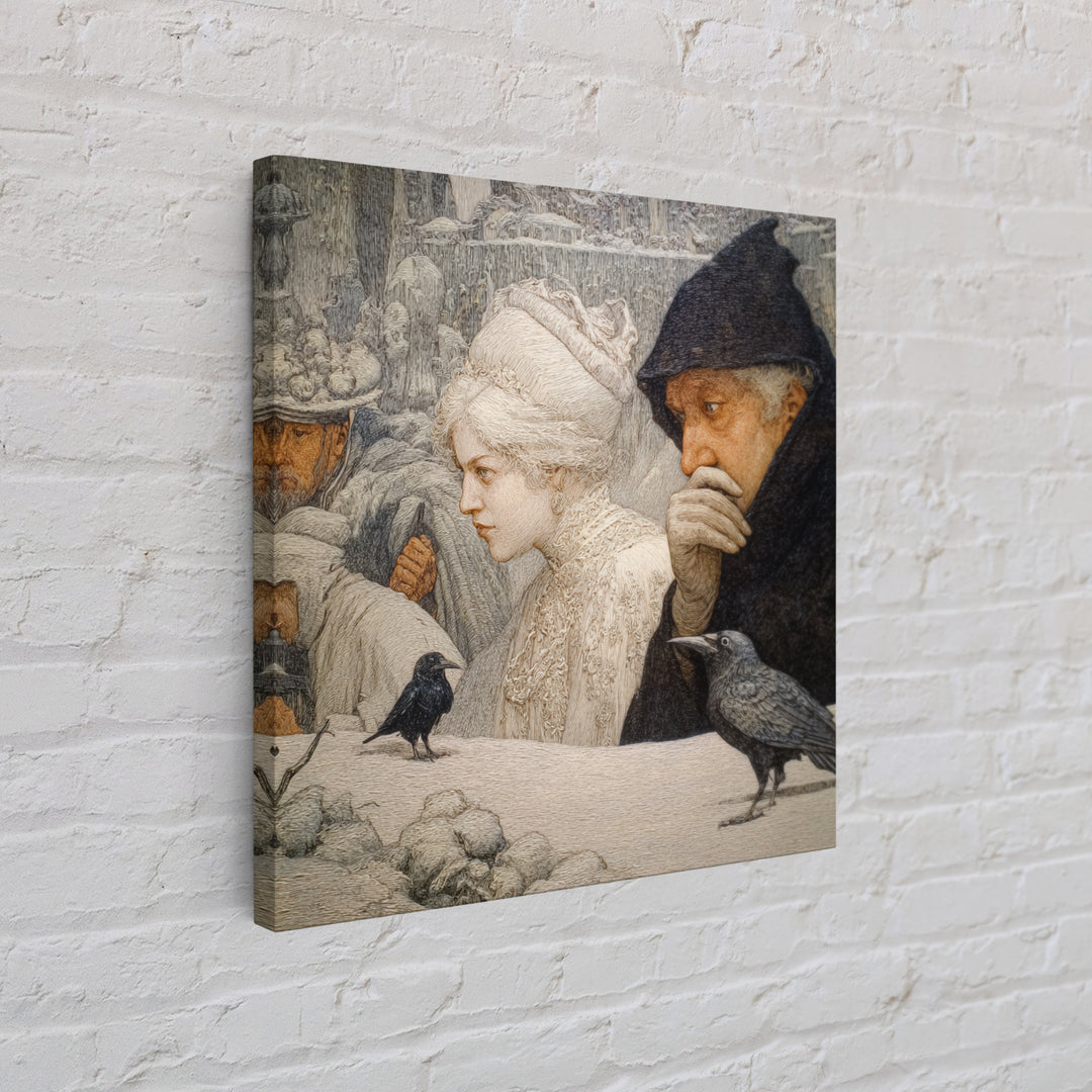 The Haunted Portrait, Symbolist Death Art, Square Wall Art, Gothic Horror Wall Art, Framed Canvas Print, Halloween Wall Art
