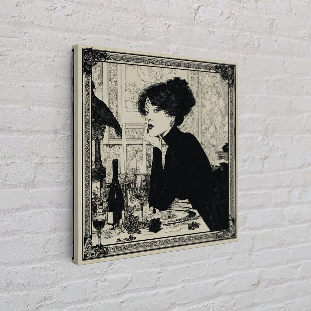 The Haunted Portrait, Decadent Line Art, Square Wall Art, Macabre Wall Art, Canvas Print, Halloween Wall Art, Statement Wall Art