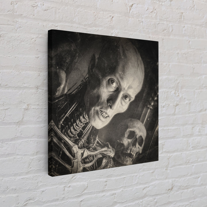 The Haunted Portrait, Biomechanical Horror Art, Square Wall Art, Dark Fantasy Wall Art, Framed Canvas Print, Halloween Wall Art