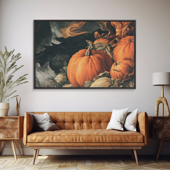 Vintage Orange-And-Black Halloween, Dark Renaissance Art, Landscape Wall Art, Macabre Wall Art, Canvas Print, Halloween Wall Art