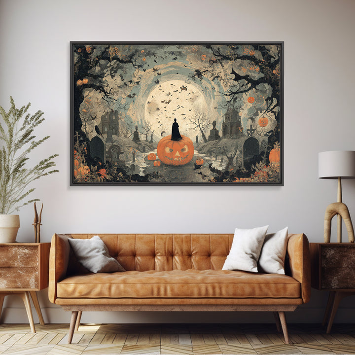 Vintage Orange-And-Black Halloween, Romantic Gothic Landscape, Landscape Wall Art, Dark Fantasy Wall Art, Canvas Print
