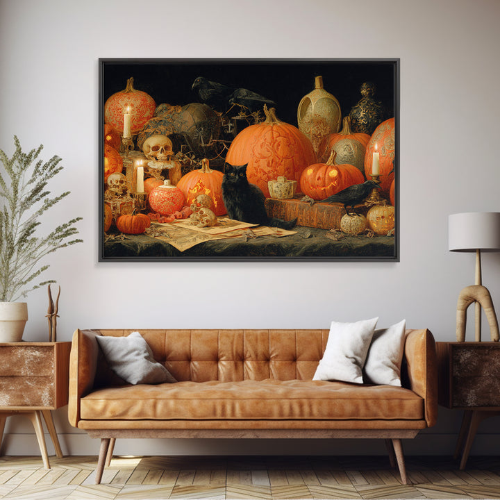 Vintage Orange-And-Black Halloween, Decadent Gothic Art, Landscape Wall Art, Macabre Wall Art, Canvas Print, Halloween Wall Art