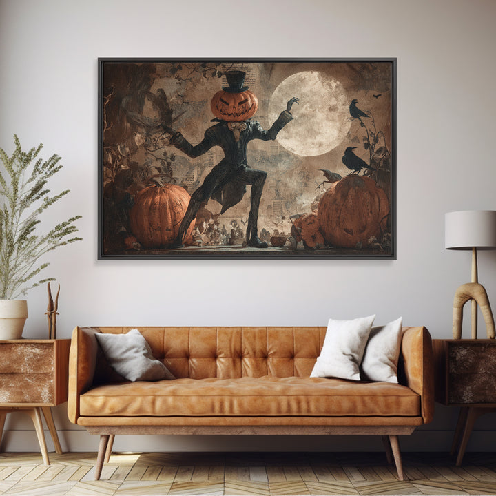 Vintage Orange-And-Black Halloween, Expressionist Nightmare Art, Landscape Wall Art, Dark Fantasy Wall Art, Framed Canvas Print