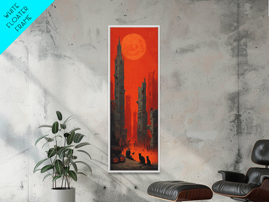 Vintage Orange-And-Black Halloween, Surreal Apocalyptic Art, Tall Narrow Wall Art, Macabre Wall Art, Framed Canvas Print