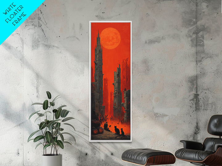 Vintage Orange-And-Black Halloween, Surreal Apocalyptic Art, Tall Narrow Wall Art, Macabre Wall Art, Framed Canvas Print