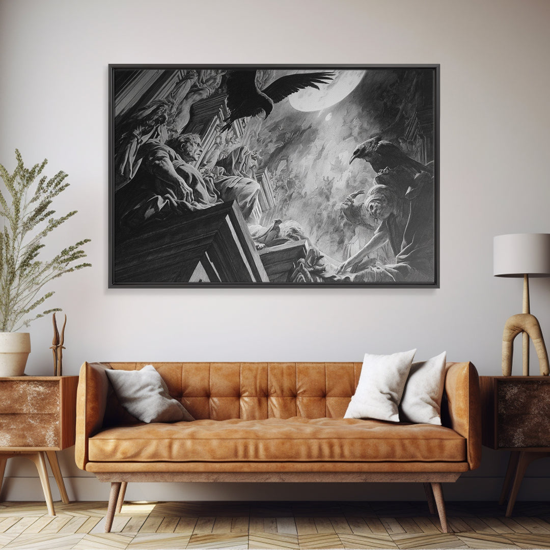 Monochrome Gothic Halloween, Dark Renaissance Art, Landscape Wall Art, Dark Halloween Decor, Framed Canvas Print