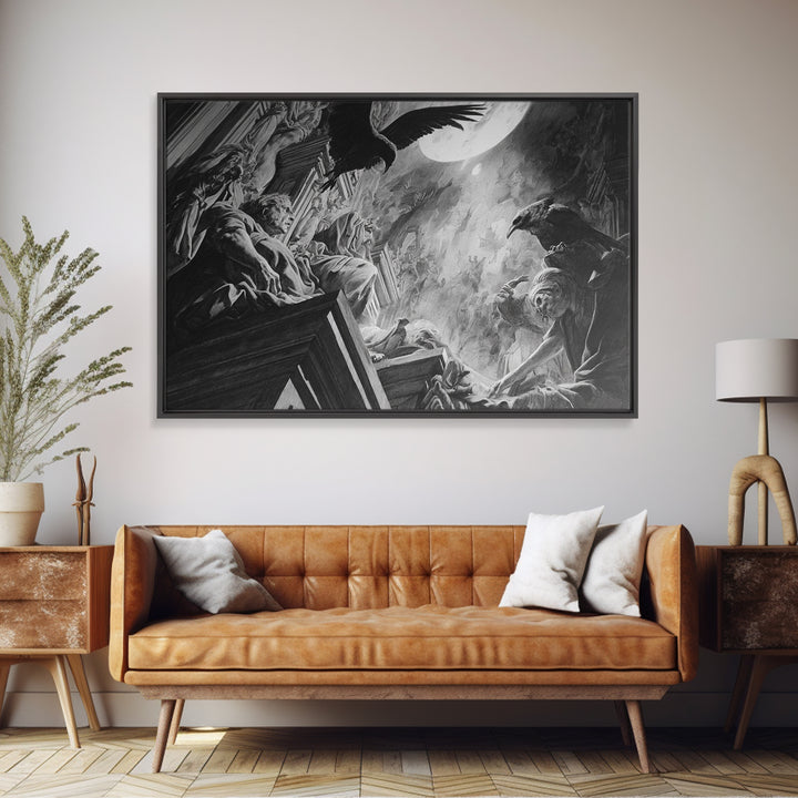 Monochrome Gothic Halloween, Dark Renaissance Art, Landscape Wall Art, Dark Halloween Decor, Framed Canvas Print