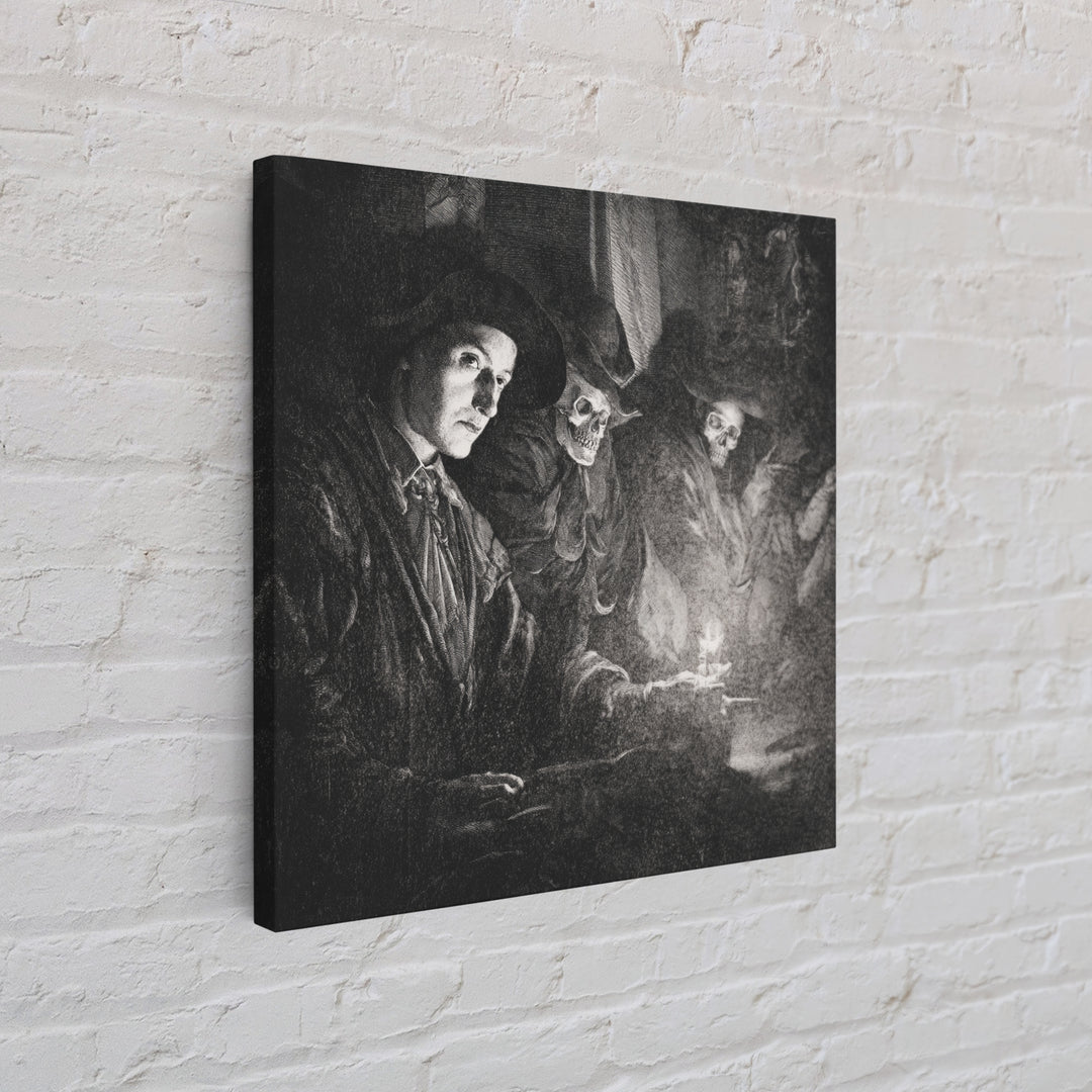Monochrome Gothic Halloween, Danse Macabre Art, Square Wall Art, Gothic Horror Wall Art, Canvas Print