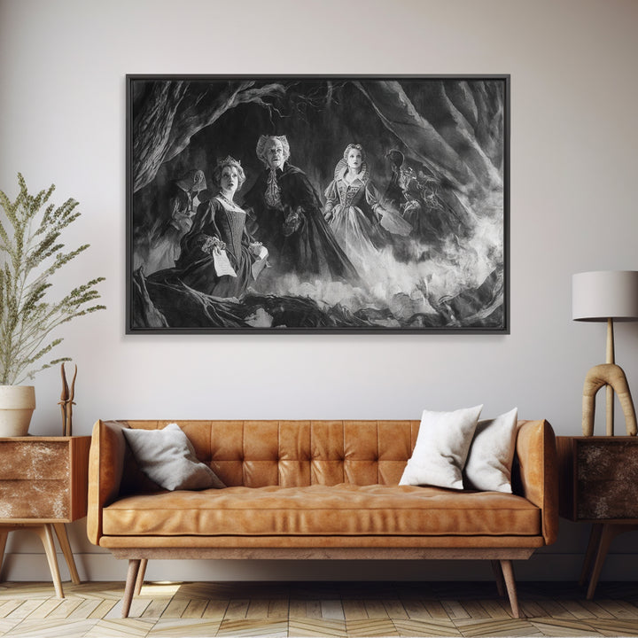 Monochrome Gothic Halloween, Baroque Witchcraft Art, Landscape Wall Art, Macabre Wall Art, Canvas Print, Halloween Wall Art