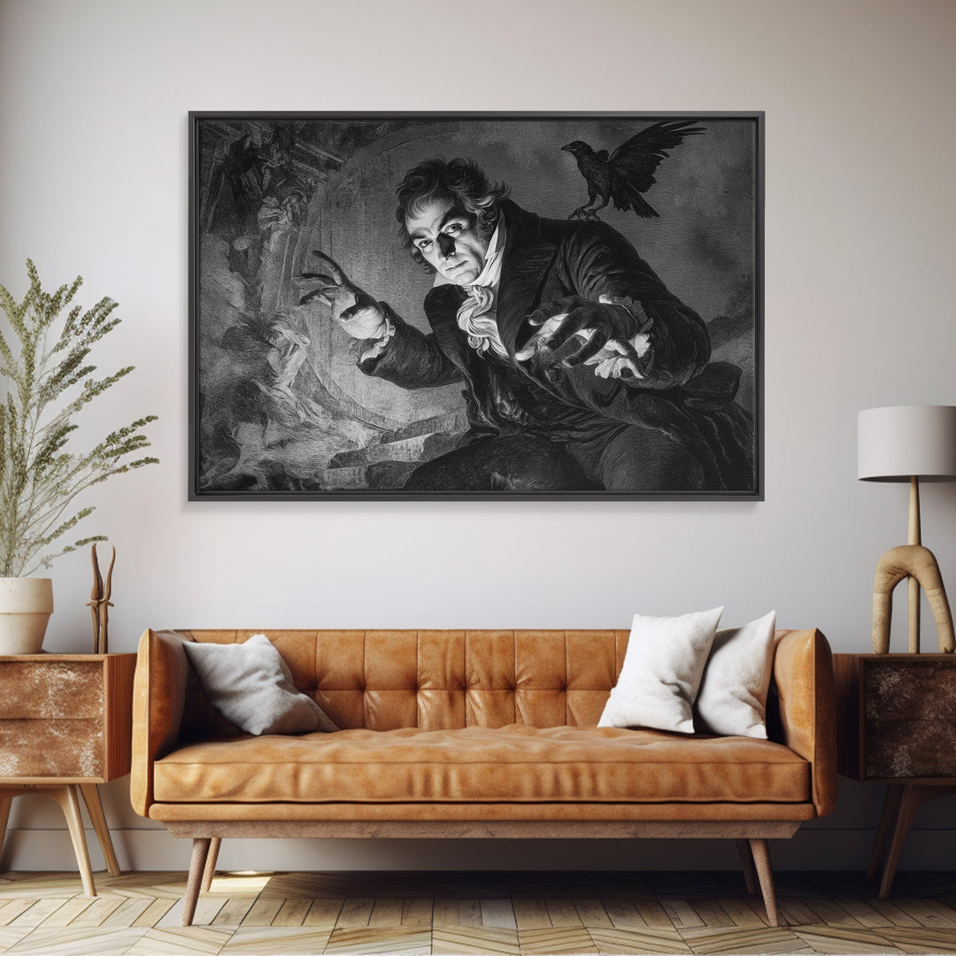 Monochrome Gothic Halloween, Dark Romantic Horror Art, Landscape Wall Art, Macabre Wall Art, Canvas Print, Halloween Wall Art