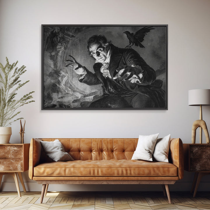 Monochrome Gothic Halloween, Dark Romantic Horror Art, Landscape Wall Art, Macabre Wall Art, Canvas Print, Halloween Wall Art