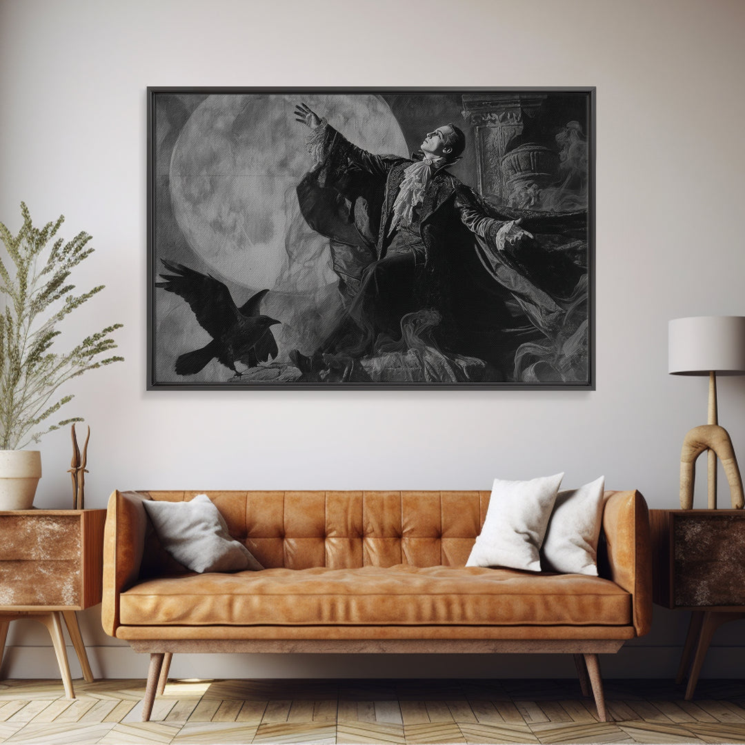 Monochrome Gothic Halloween, Gothic Nightmare Art, Landscape Wall Art, Macabre Wall Art, Framed Canvas Print, Halloween Wall Art