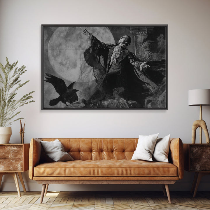 Monochrome Gothic Halloween, Gothic Nightmare Art, Landscape Wall Art, Macabre Wall Art, Framed Canvas Print, Halloween Wall Art