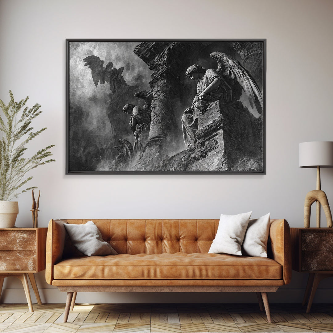 Monochrome Gothic Halloween, Visionary Gothic Art, Landscape Wall Art, Gothic Horror Wall Art, Framed Canvas Print, Halloween Wall Art