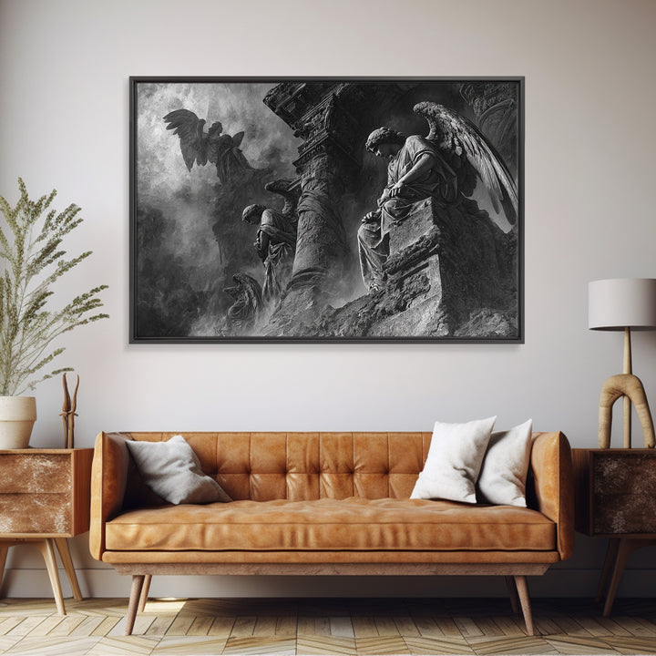 Monochrome Gothic Halloween, Visionary Gothic Art, Landscape Wall Art, Gothic Horror Wall Art, Framed Canvas Print, Halloween Wall Art