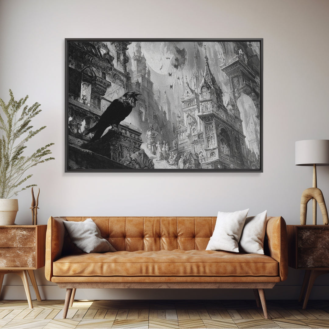Monochrome Gothic Halloween, Ornate Symbolist Art, Landscape Wall Art, Dark Fantasy Wall Art, Canvas Print, Halloween Wall Art