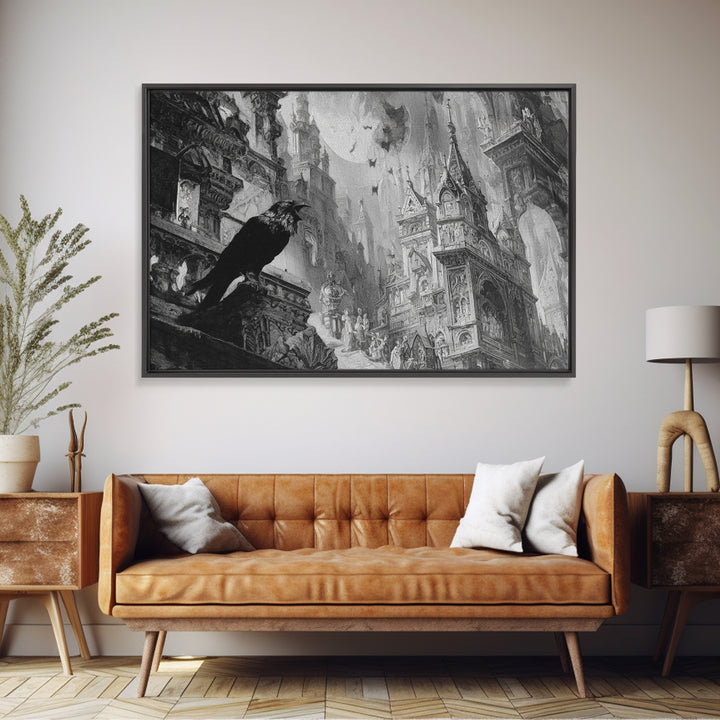 Monochrome Gothic Halloween, Ornate Symbolist Art, Landscape Wall Art, Dark Fantasy Wall Art, Canvas Print, Halloween Wall Art