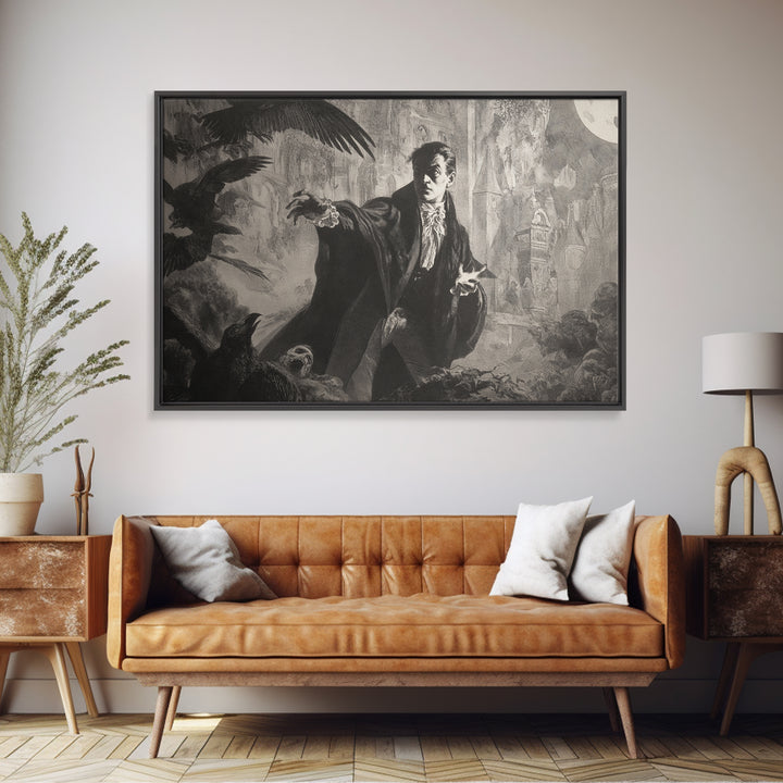 Monochrome Gothic Halloween, Symbolist Etching Art, Landscape Wall Art, Dark Halloween Decor, Canvas Print, Halloween Wall Art