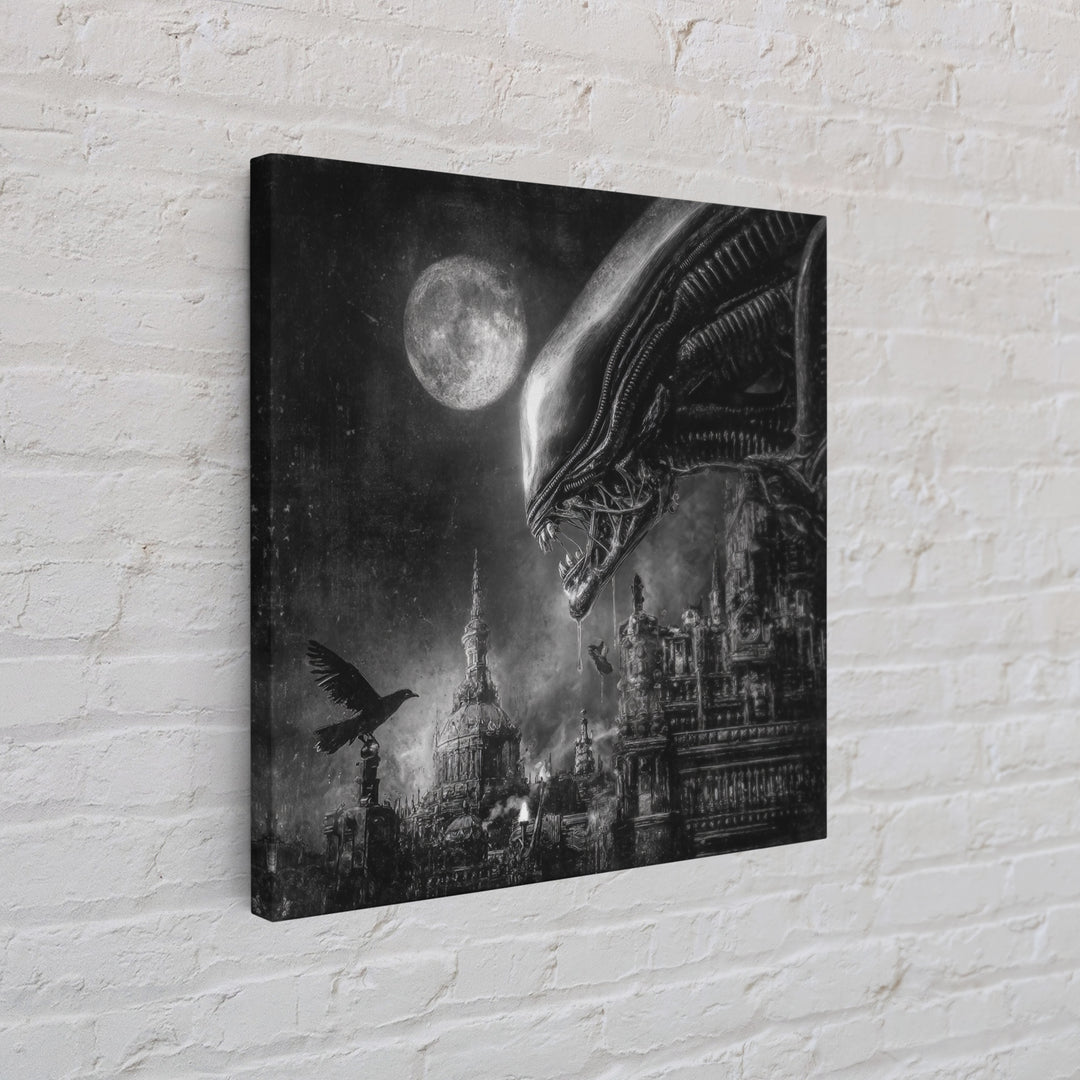 Monochrome Gothic Halloween, Biomechanical Horror Art, Square Wall Art, Gothic Horror Wall Art, Framed Canvas Print, Halloween Wall Art