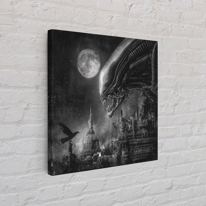 Monochrome Gothic Halloween, Biomechanical Horror Art, Square Wall Art, Gothic Horror Wall Art, Framed Canvas Print, Halloween Wall Art