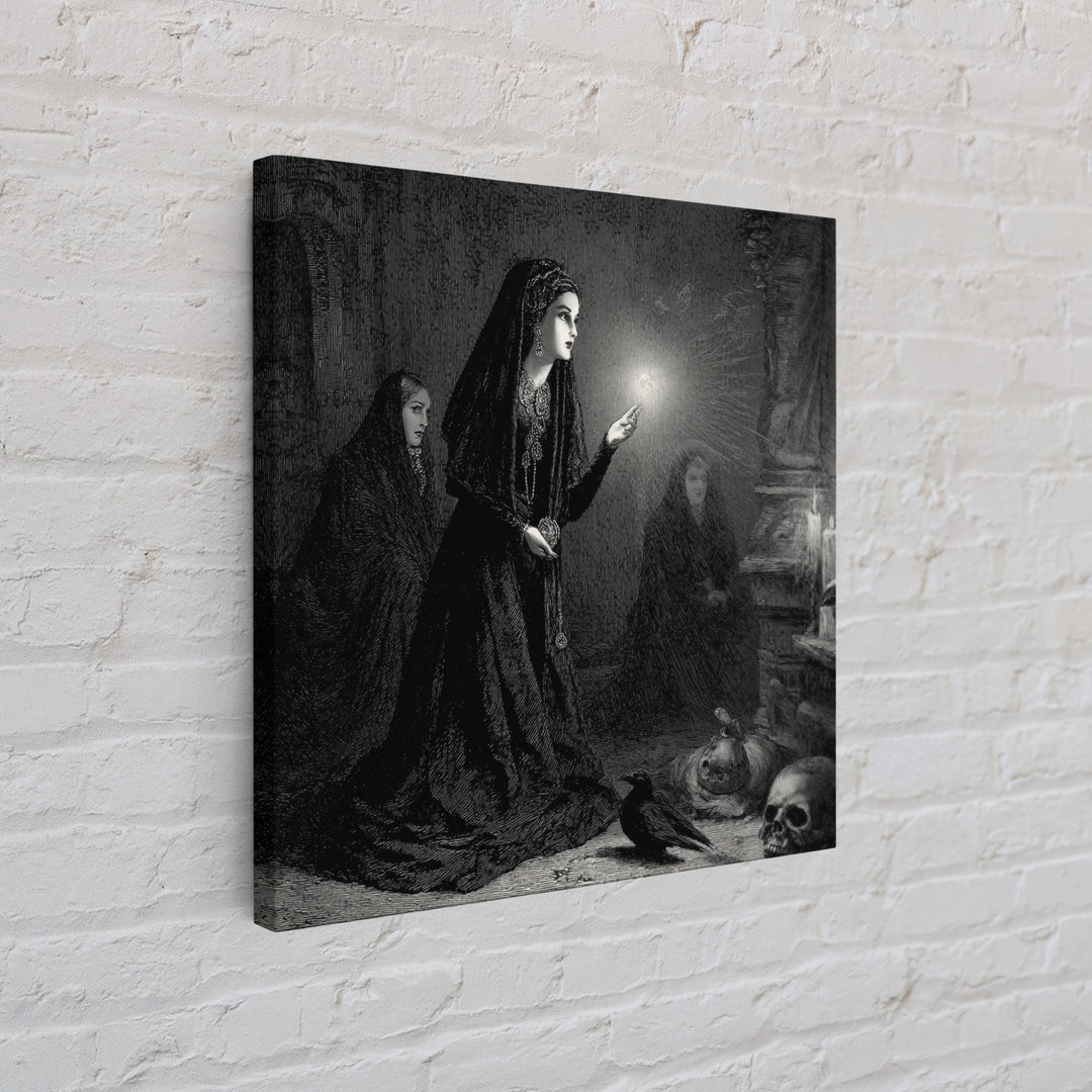 Victorian Mourning Halloween, Gothic Engraving Art, Square Wall Art, Dark Fantasy Wall Art, Canvas Print, Halloween Wall Art