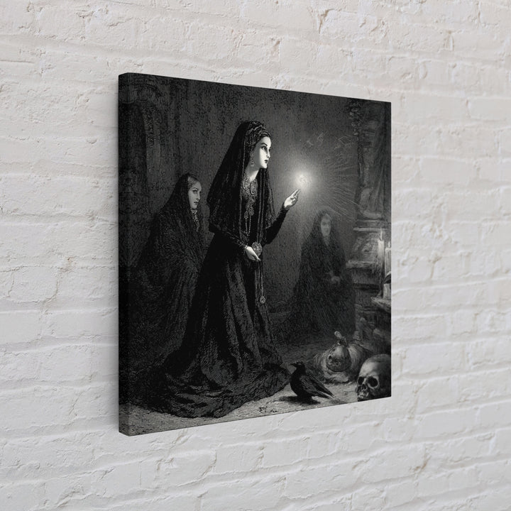 Victorian Mourning Halloween, Gothic Engraving Art, Square Wall Art, Dark Fantasy Wall Art, Canvas Print, Halloween Wall Art