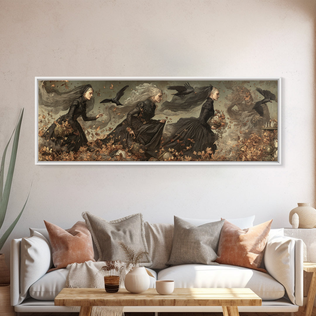 Victorian Mourning Halloween, Medieval Grotesque Art, Extra Wide Wall Art, Dark Fantasy Wall Art, Canvas Print, Halloween Wall Art