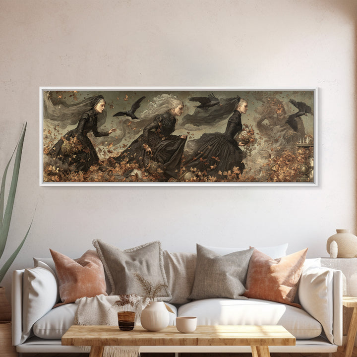Victorian Mourning Halloween, Medieval Grotesque Art, Extra Wide Wall Art, Dark Fantasy Wall Art, Canvas Print, Halloween Wall Art
