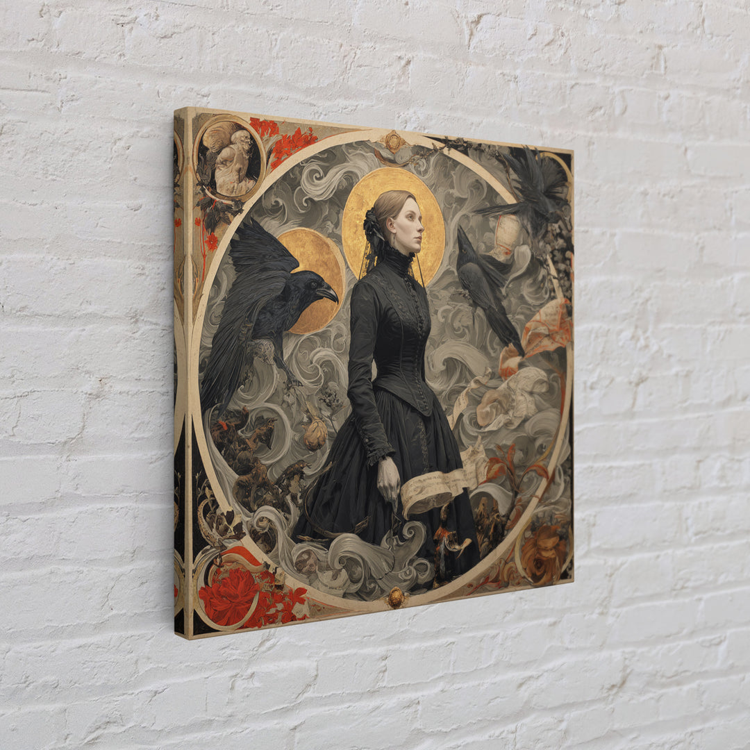 Victorian Mourning Halloween, Dark Renaissance Art, Square Wall Art, Macabre Wall Art, Framed Canvas Print, Halloween Wall Art