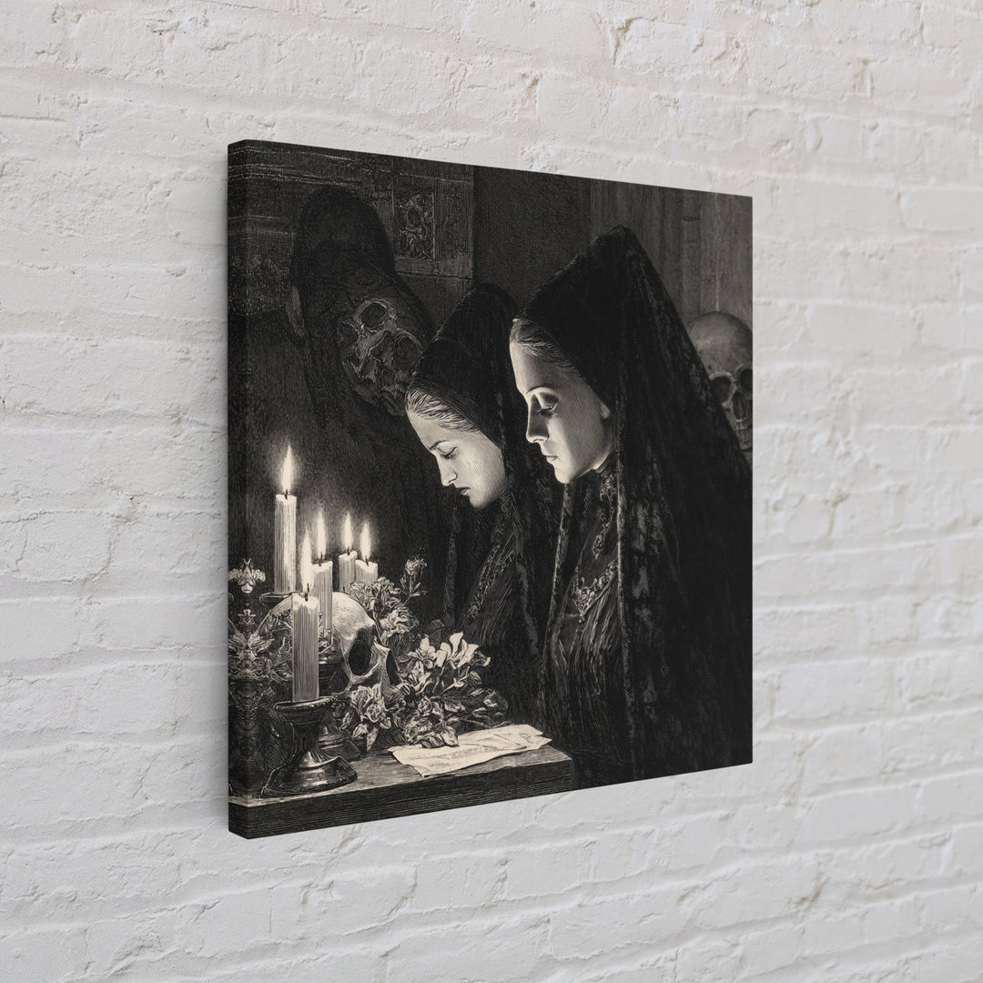 Victorian Mourning Halloween, Renaissance Engraving Art, Square Wall Art, Gothic Horror Wall Art, Canvas Print, Halloween Wall Art