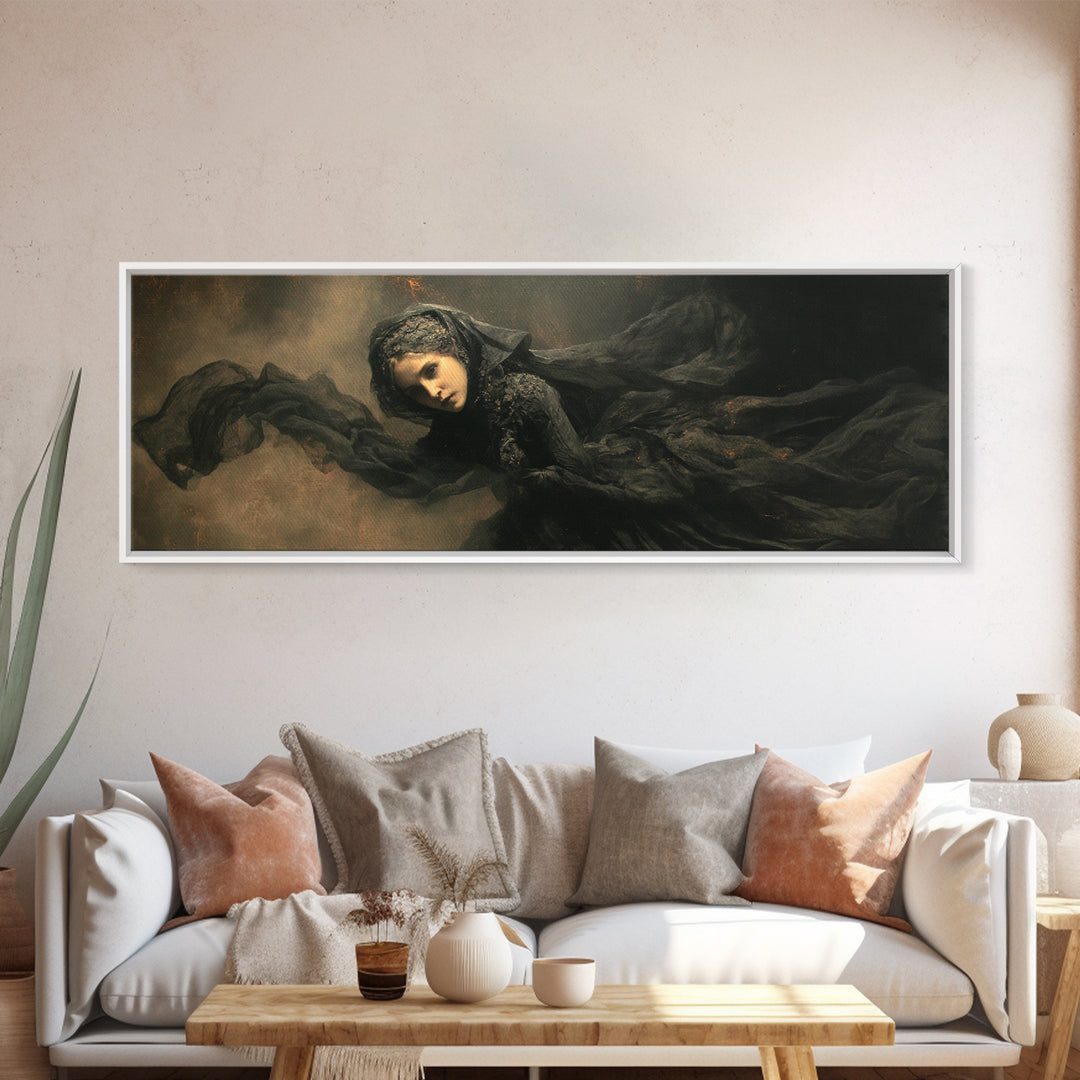 Victorian Mourning Halloween, Dark Romantic Horror Art, Extra Wide Wall Art, Gothic Horror Wall Art, Framed Canvas Print