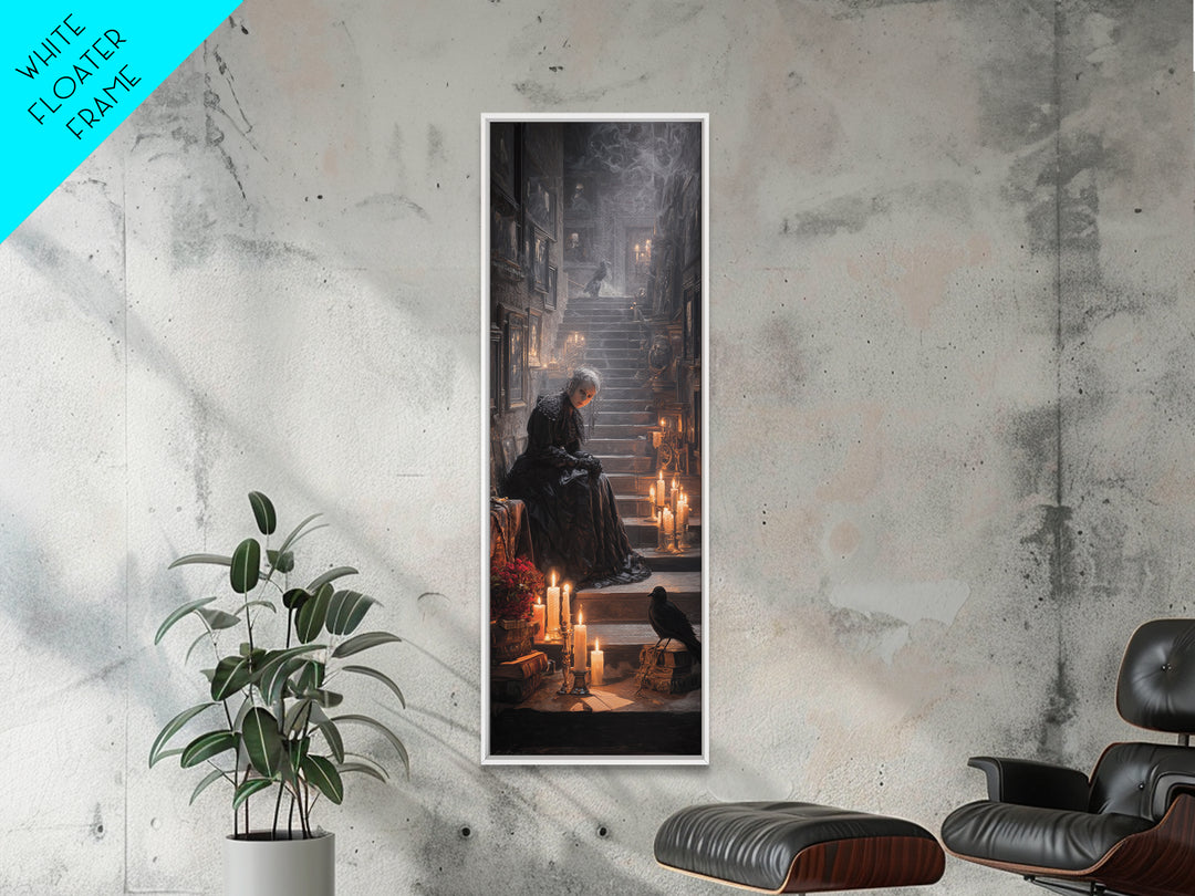 Victorian Mourning Halloween, Architectural Etching Art, Tall Narrow Wall Art, Gothic Horror Wall Art, Framed Canvas Print