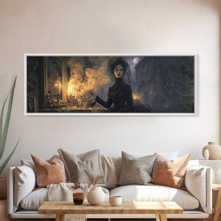 Victorian Mourning Halloween, Apocalyptic Romantic Art, Extra Wide Wall Art, Dark Halloween Decor, Framed Canvas Print, Halloween Wall Art