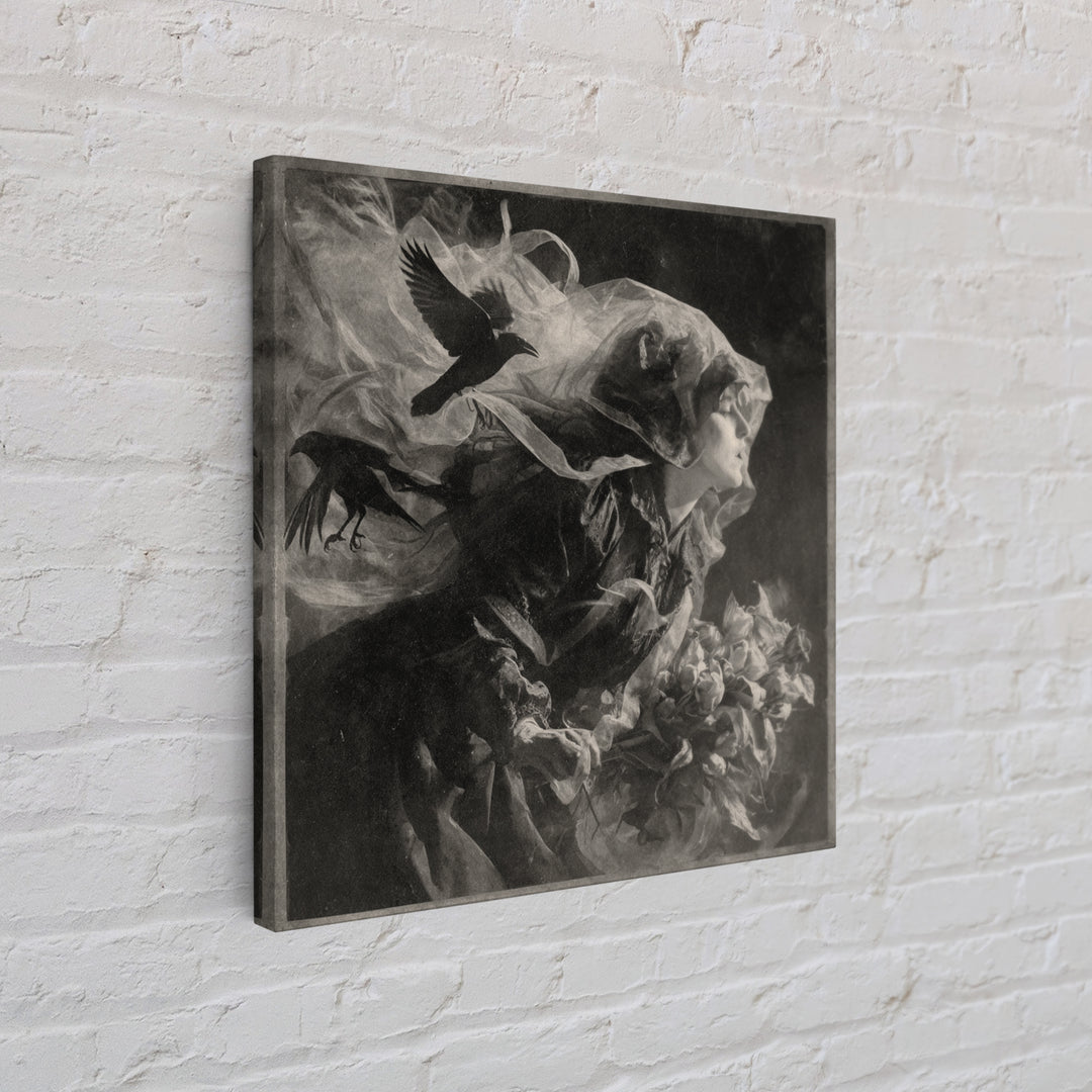 Victorian Mourning Halloween, Symbolist Dream Art, Square Wall Art, Dark Fantasy Wall Art, Canvas Print, Halloween Wall Art