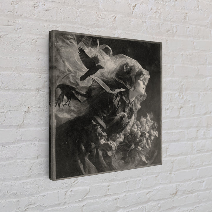 Victorian Mourning Halloween, Symbolist Dream Art, Square Wall Art, Dark Fantasy Wall Art, Canvas Print, Halloween Wall Art