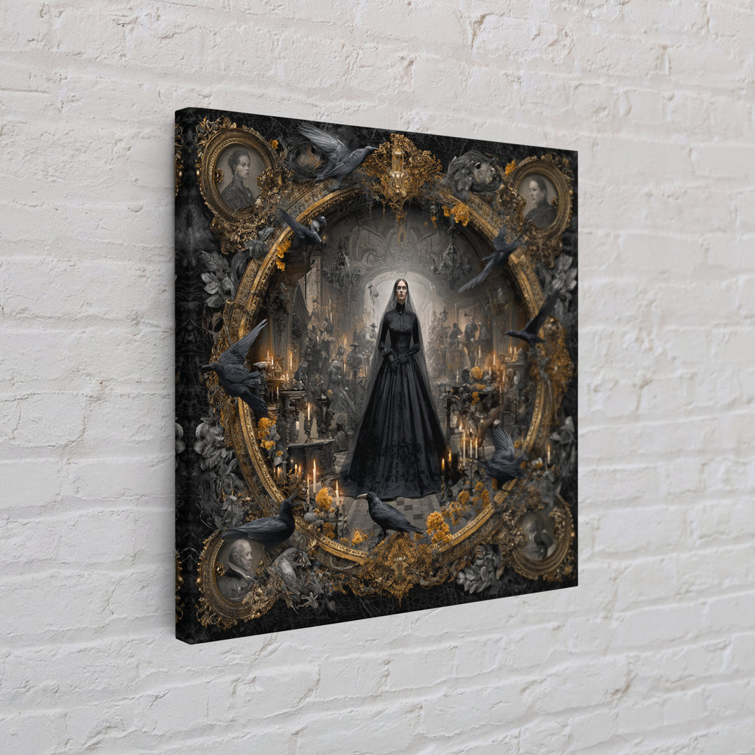 Victorian Mourning Halloween, Ornate Symbolist Art, Square Wall Art, Dark Halloween Decor, Framed Canvas Print, Halloween Wall Art