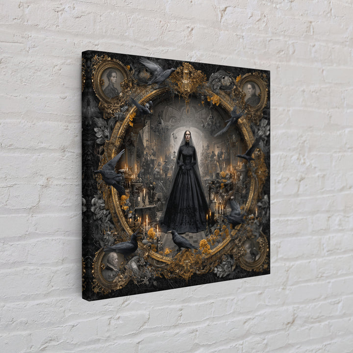 Victorian Mourning Halloween, Ornate Symbolist Art, Square Wall Art, Dark Halloween Decor, Framed Canvas Print, Halloween Wall Art