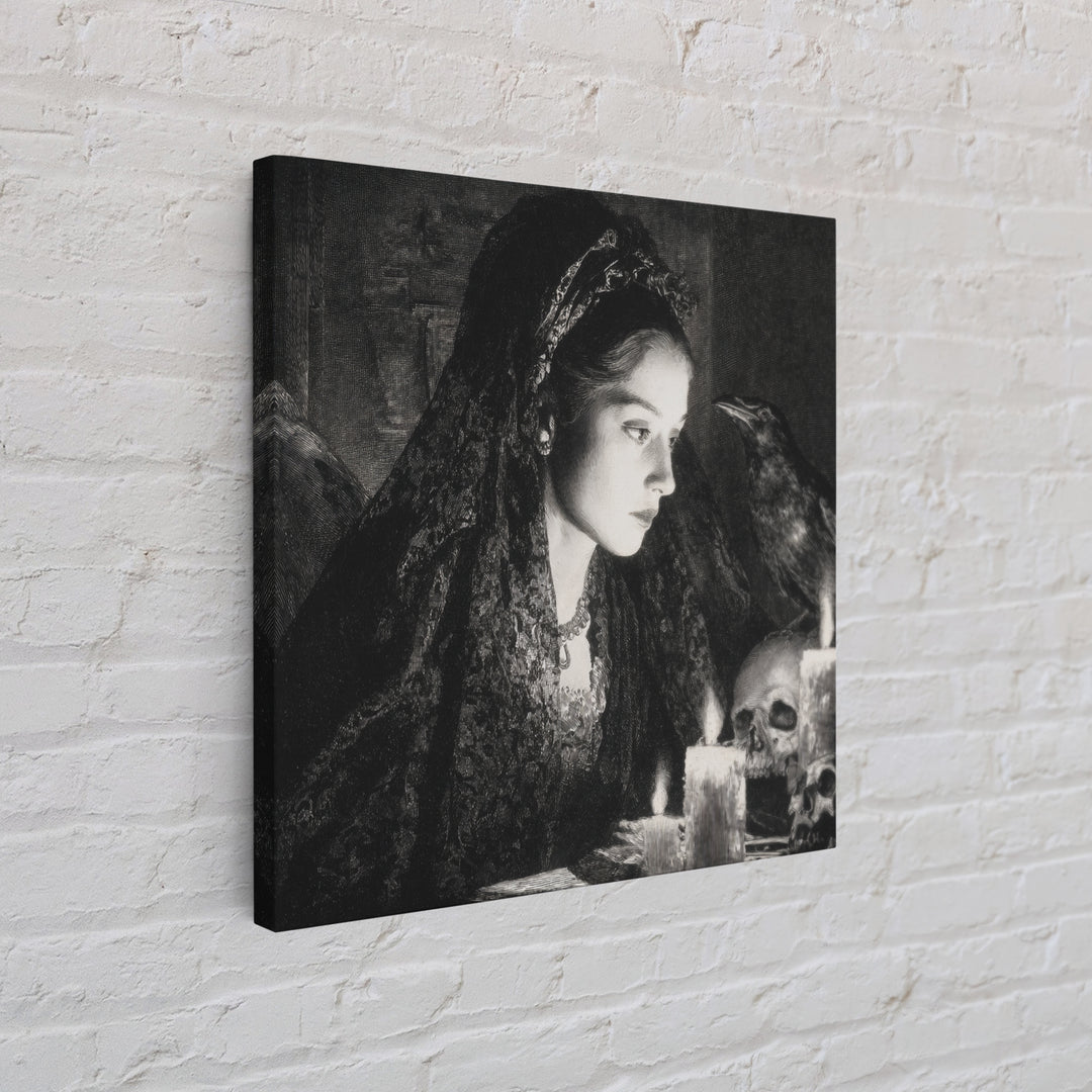 Victorian Mourning Halloween, Decadent Gothic Art, Square Wall Art, Macabre Wall Art, Framed Canvas Print, Halloween Wall Art