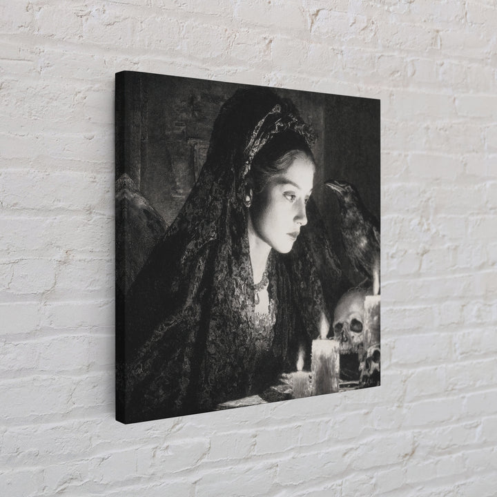 Victorian Mourning Halloween, Decadent Gothic Art, Square Wall Art, Macabre Wall Art, Framed Canvas Print, Halloween Wall Art