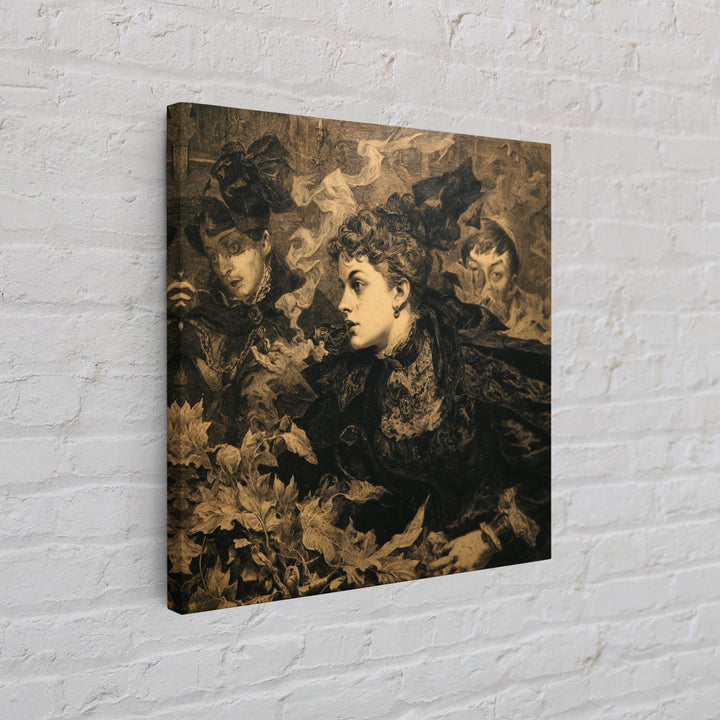 Victorian Mourning Halloween, Symbolist Etching Art, Square Wall Art, Dark Fantasy Wall Art, Framed Canvas Print, Halloween Wall Art